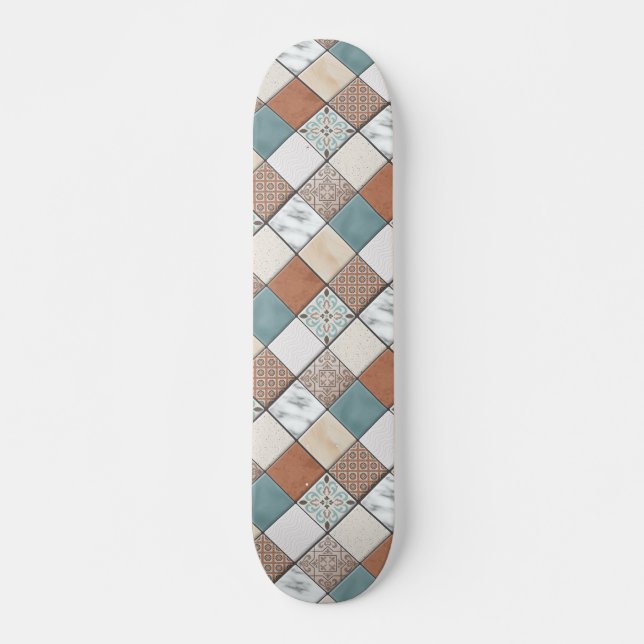 Colourful Modern Geometric Tile Texture Pattern Skateboard (Front)