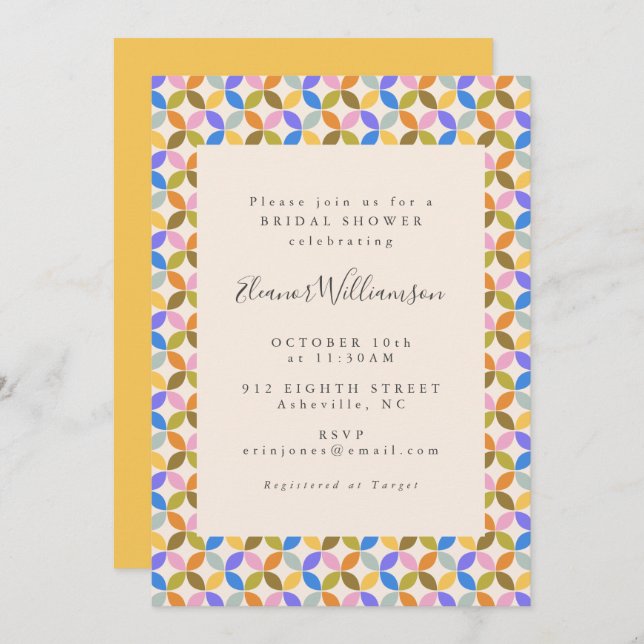 Colourful Modern Geometric Yellow Bridal Shower Invitation (Front/Back)