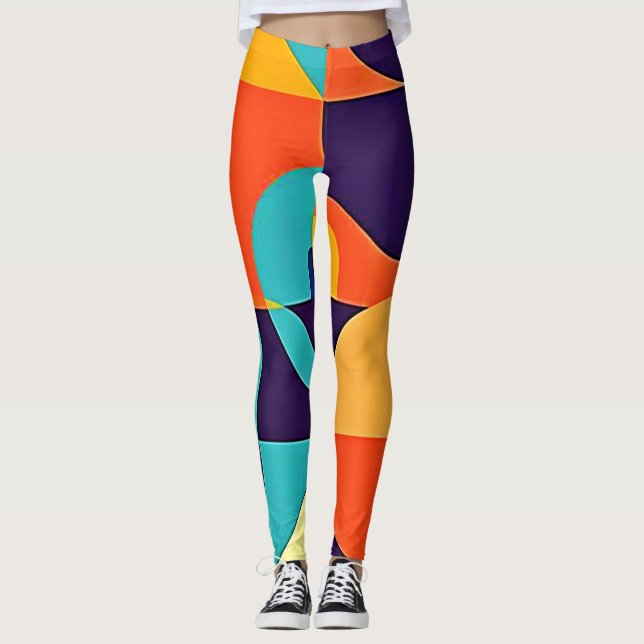 Colourful Modern Geometry Leggings (Front)
