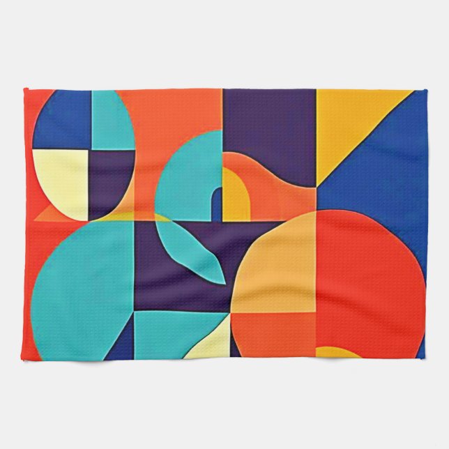 Colourful Modern Geometry Tea Towel (Horizontal)