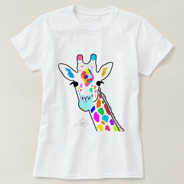 Colourful Modern Giraffe Art T-Shirt (Design Front)