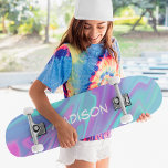 Colourful Modern Girly Blue Pink Liquid Marble Skateboard<br><div class="desc">Colourful Modern Girly Blue Pink Liquid Marble features a modern colourful liquid marble pattern in pink,  purple and blue with your personalised name. Personalise by editing the text in the text box provided. Designed by ©Evco Studio www.zazzle.com/store/evcostudio</div>