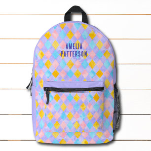 Colourful Modern Girly Diamond Pattern Personalise Printed Backpack