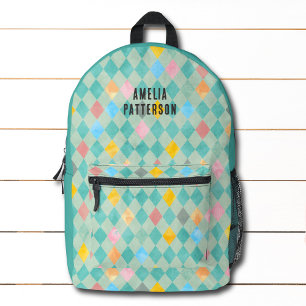 Colourful Modern Girly Diamond Pattern Personalise Printed Backpack