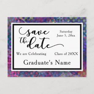 Colourful Modern Graphic Graduation Save the Date Postcard