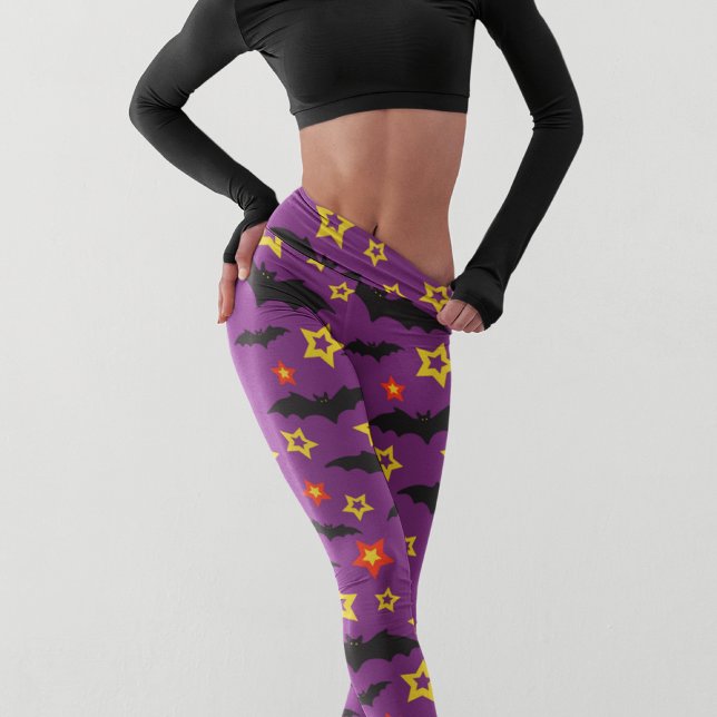 Colourful Modern Halloween Bat Star Pattern Capri Leggings (Creator Uploaded)