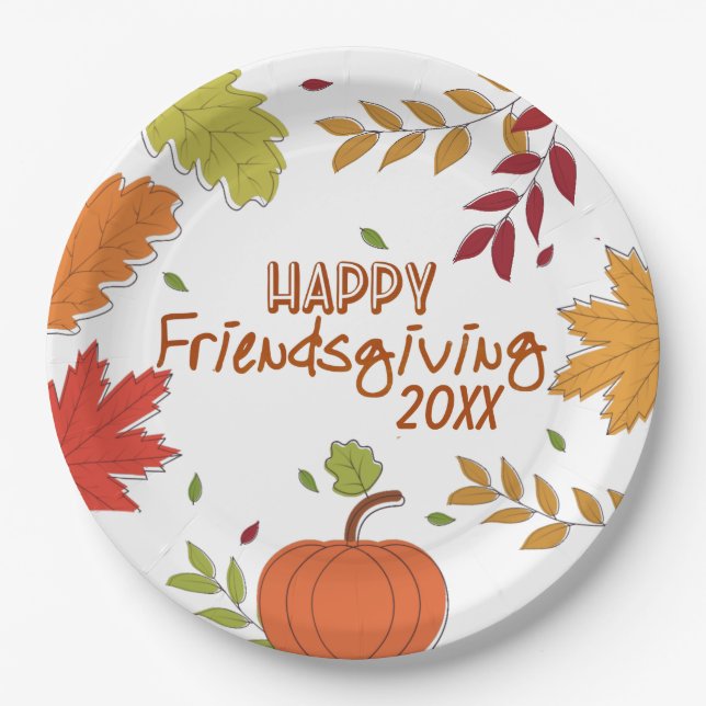 Colourful Modern Happy Friendsgiving Paper Plate (Front)