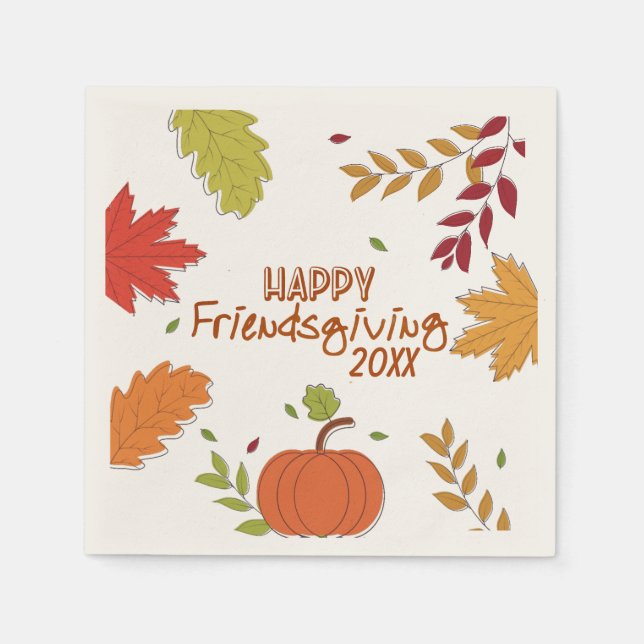 Colourful Modern Happy Friendsgiving Paper Plate Napkin (Front)