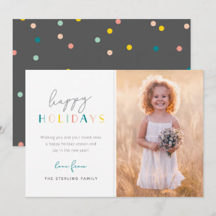 Colourful Modern Happy Holidays Family Photo Holiday Card