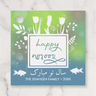 Colourful Modern Happy Norooz Letters Fish Flowers Favour Tags