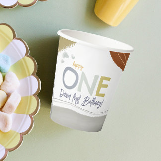Colourful Modern Happy One First Birthday boy Pape Paper Cups