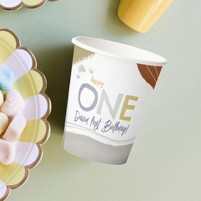 Colourful Modern Happy One First Birthday boy Pape Paper Cups (Creator Uploaded)