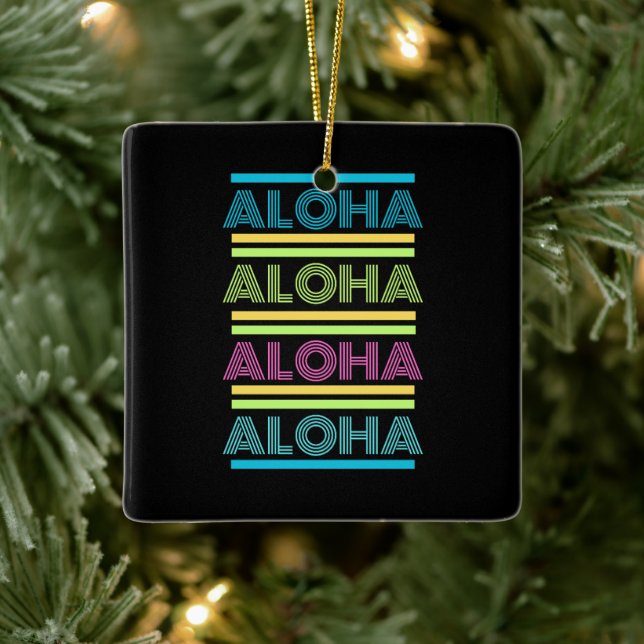 Colourful Modern Hawaiian Christmas ALOHA Ceramic Ornament (Tree)