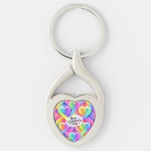Colourful Modern Hearts Pattern Valentine’s Day Key Ring