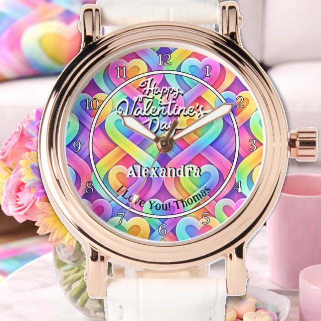 Colourful Modern Hearts Personalised Valentines Da Watch (Creator Uploaded)