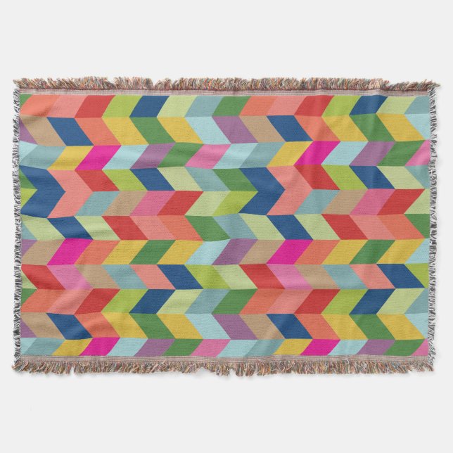 Colourful Modern Herringbone Throw Blanket (Front)