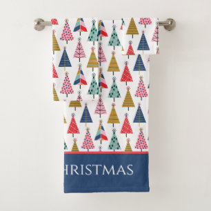 Colourful Modern Holiday Trees Pattern Bath Towel Set