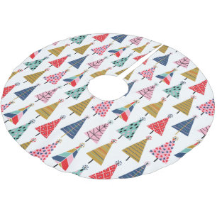 Colourful Modern Holiday Trees Pattern Brushed Polyester Tree Skirt