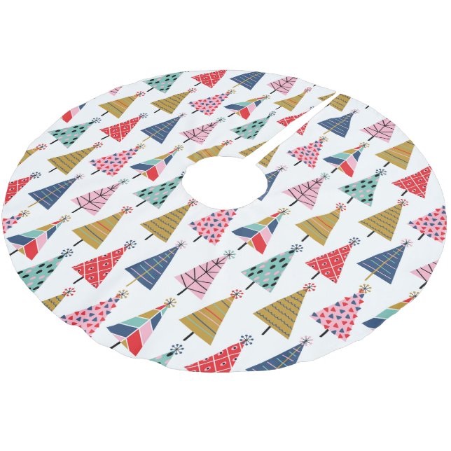 Colourful Modern Holiday Trees Pattern Brushed Polyester Tree Skirt (Angled)