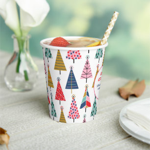Colourful Modern Holiday Trees Pattern Paper Cups