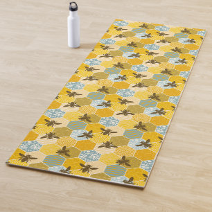 Colourful Modern Honey Bee Nature Apiary Pattern Yoga Mat