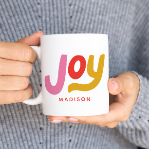 Colourful Modern Joy Personalised Holiday Coffee Mug