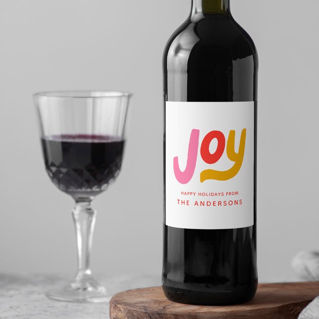 Colourful Modern Joy Personalised Holiday Wine Label (Creator Uploaded)
