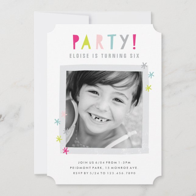 Colourful Modern Kids Photo Birthday Party Invitation (Front)