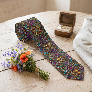 Colourful Modern Mandala Aztec Mosaic Pattern Tie