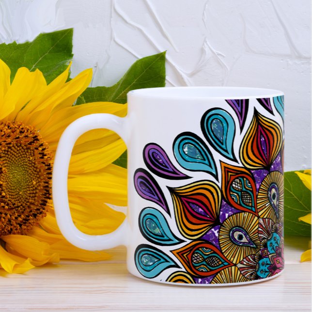  Colourful Modern Mandala Trippy Psychedelic Hippi Coffee Mug (Creator Uploaded)