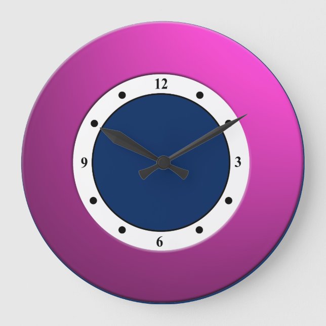 Colourful Modern Metallic Pink Frame on any Colour Large Clock (Front)