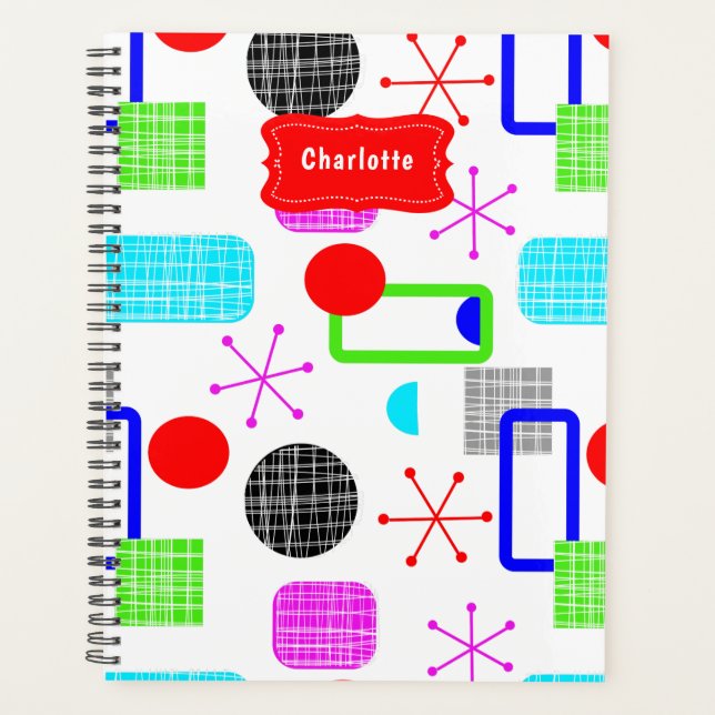 Colourful Modern Mid Century Pattern Planner (Front)