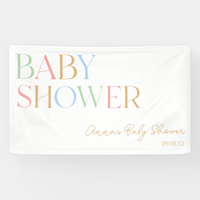 Colourful Modern Minimal Minimalist Baby Shower  Banner (Horizontal)