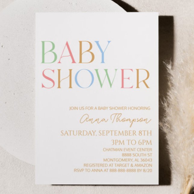 Colourful Modern Minimal Minimalist Baby Shower  Invitation (Creator Uploaded)