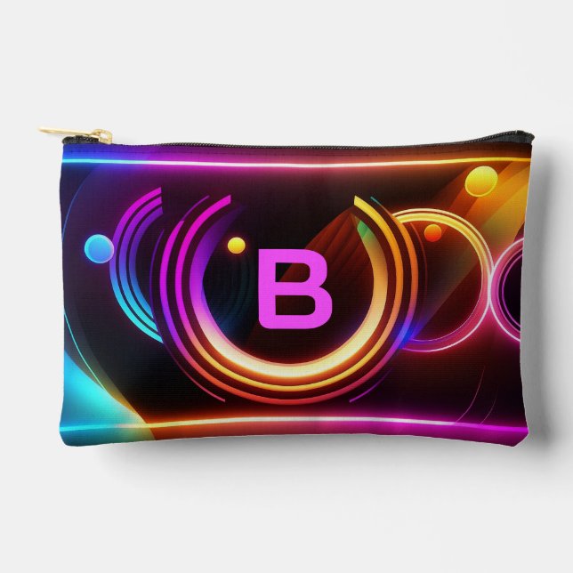 Colourful Modern Monogram Neon Personalised Accessory Pouch (Front)