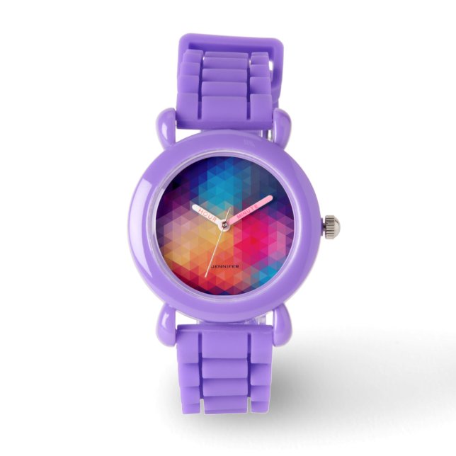 Colourful Modern Mosaic Geometric Pattern Watch (Front)