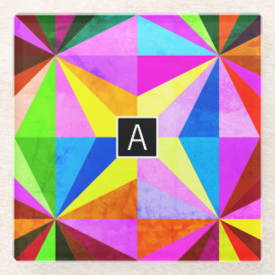 Colourful Modern Multi-Coloured Geometric Glass Coaster
