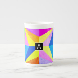 Colourful Modern Multi-Coloured Geometric   Monogr Bone China Mug