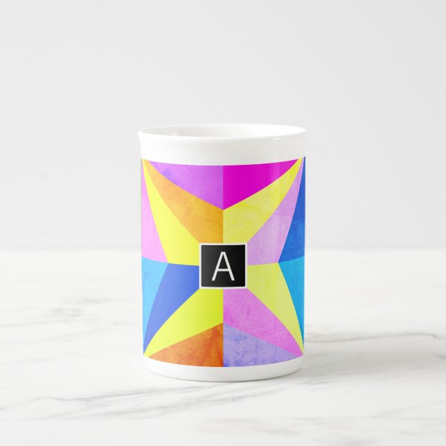 Colourful Modern Multi-Coloured Geometric | Monogr Bone China Mug (Front)