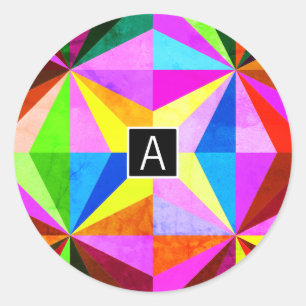 Colourful Modern Multi-Coloured Geometric   Monogr Classic Round Sticker