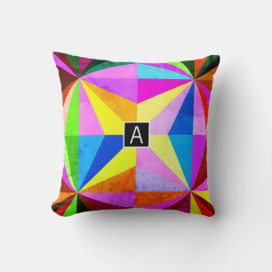Colourful Modern Multi-Coloured Geometric Monogr Cushion