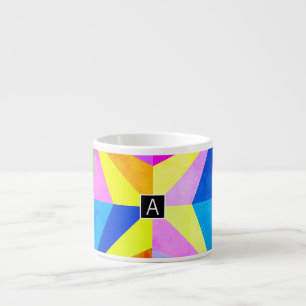 Colourful Modern Multi-Coloured Geometric   Monogr Espresso Cup