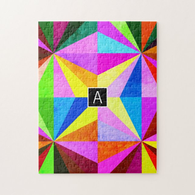 Colourful Modern Multi-Coloured Geometric | Monogr Jigsaw Puzzle (Vertical)