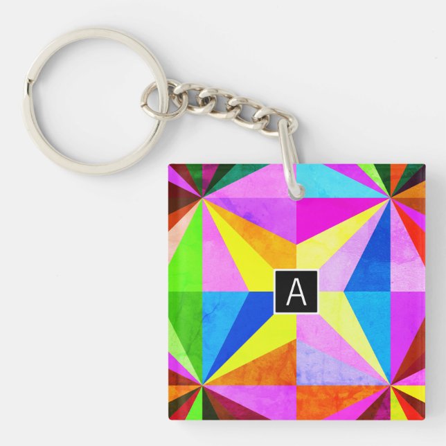 Colourful Modern Multi-Coloured Geometric | Monogr Key Ring (Front)