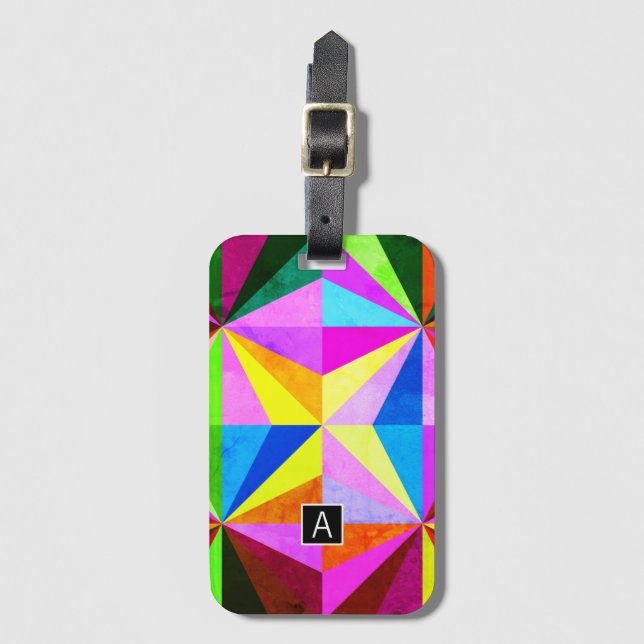 Colourful Modern Multi-Coloured Geometric | Monogr Luggage Tag (Front Vertical)