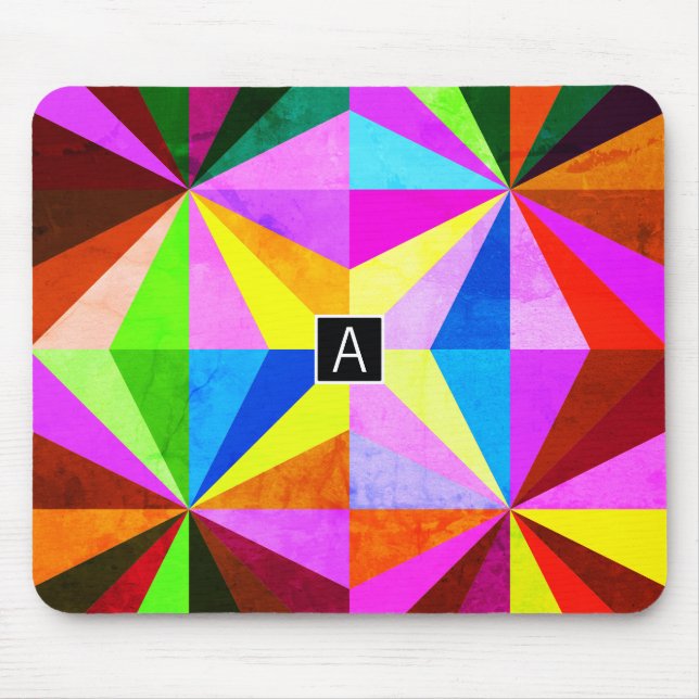 Colourful Modern Multi-Coloured Geometric | Monogr Mouse Mat (Front)
