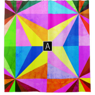 Colourful Modern Multi-Coloured Geometric Monogr Shower Curtain
