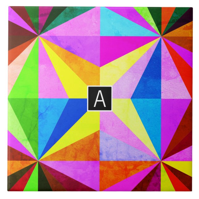 Colourful Modern Multi-Coloured Geometric | Monogr Tile (Front)