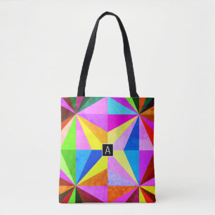 Colourful Modern Multi-Coloured Geometric Monogr Tote Bag
