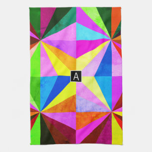 Colourful Modern Multi-Coloured Geometric   Tea Towel